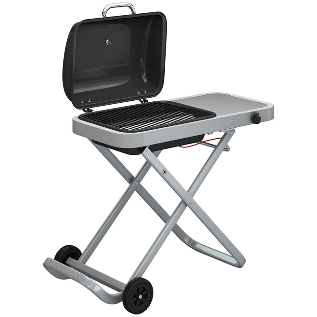 Tragbarer Gasgrill mit 1 Brenner, klappbarem Wagen, Thermometer