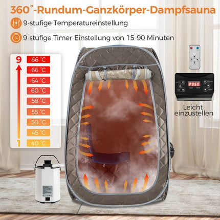 Sauna portable pour la maison avec générateur de vapeur 3L, gris