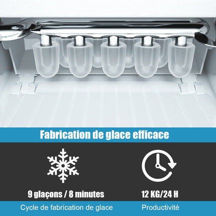 Machine à glaçons portable autonettoyante, capacité de 12 kg par jour, 1,6 L