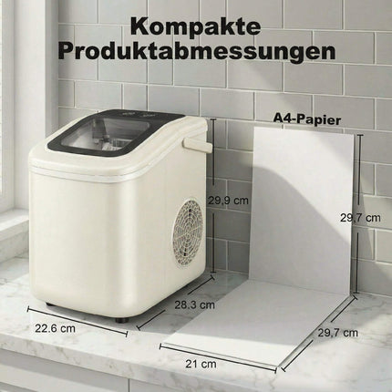Tragbarer Eiswürfelbereiter mit Selbstreinigung, 12 kg/24 h, Beige