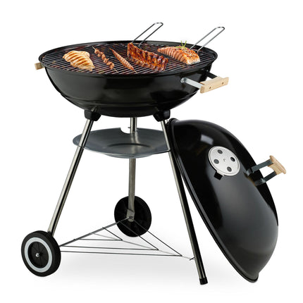 Barbecue portable à bouilloire avec couvercle et roues