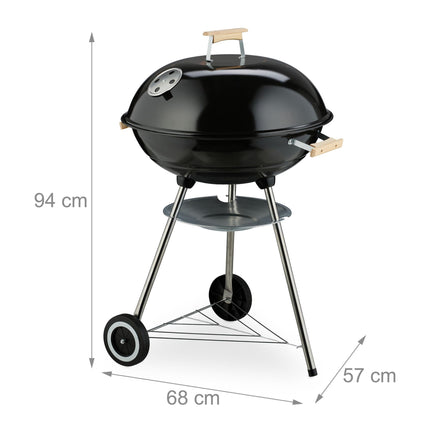 Barbecue portable à bouilloire avec couvercle et roues