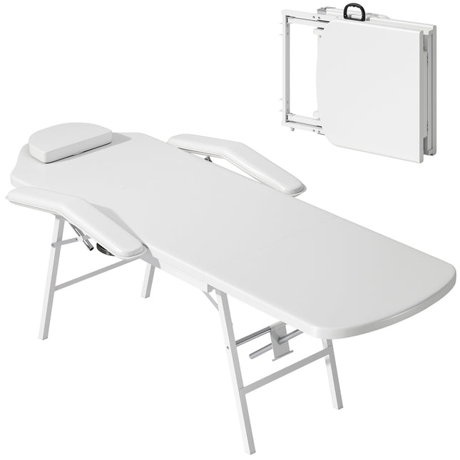 Table de massage portable, repose-dos et jambes réglables, blanche