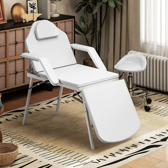 Table de massage portable, repose-dos et jambes réglables, blanche