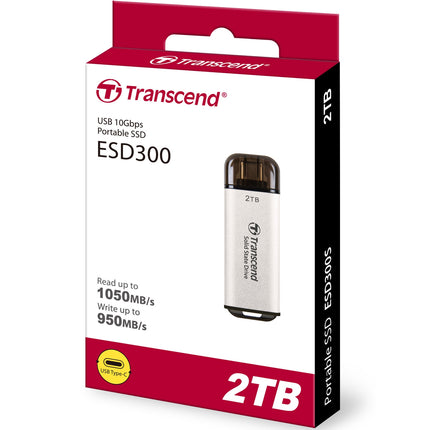 Tragbare Mini-SSD ESD300C USB-C 2 TB 10 Gbit/s (R1050/W950 Mb/s) Silber