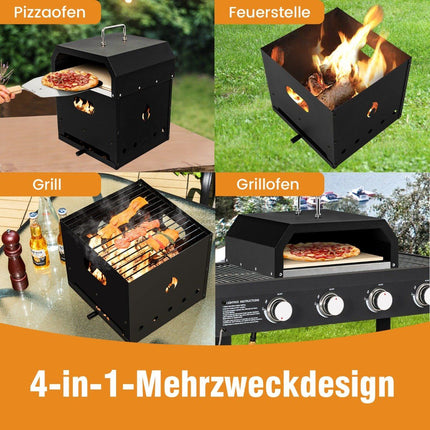 Four à pizza portable polyvalent 4 en 1 avec couvercle et 2 couches noir