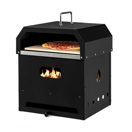 Four à pizza portable polyvalent 4 en 1 avec couvercle et 2 couches noir