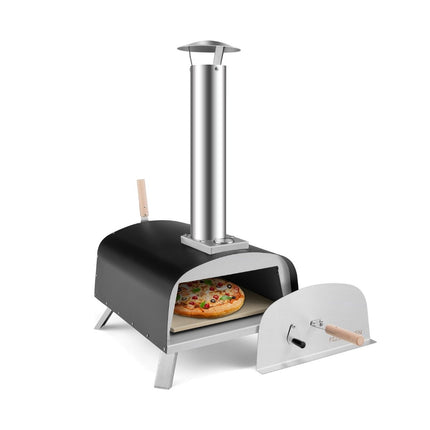 Tragbarer Pizzaofen für den Außenbereich, holzbefeuerter Pizzamaker für den Garten, Silber + Schwarz
