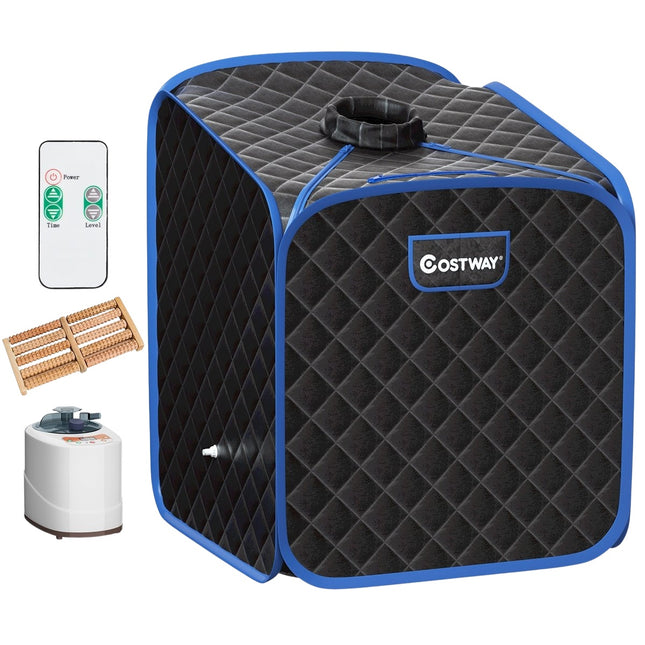 Sauna à vapeur portable avec rouleau de massage des pieds et tapis absorbant, 9 niveaux de température réglables, cabine de spa intérieure, noir