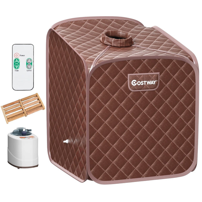 Spa de sauna à vapeur portable avec rouleau de massage des pieds de chaise et tapis absorbant 9 niveaux de température réglables cabine de spa intérieure café