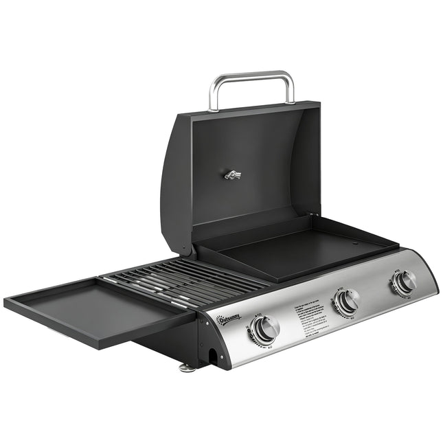 Tragbarer Tischgasgrill, 3 Brenner, Emailleroste