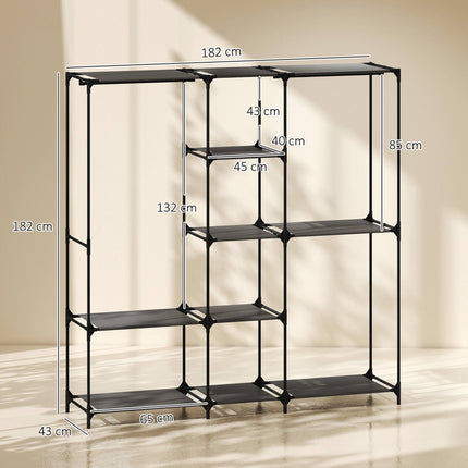 Armoire textile portable, noire, 182 x 43 x 182 cm