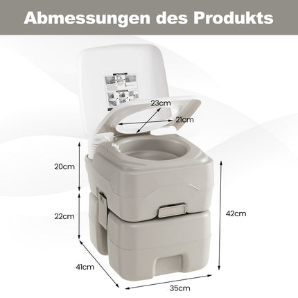 Toilettes portables avec réservoir à déchets de 20 L, pompe et entonnoir, grises