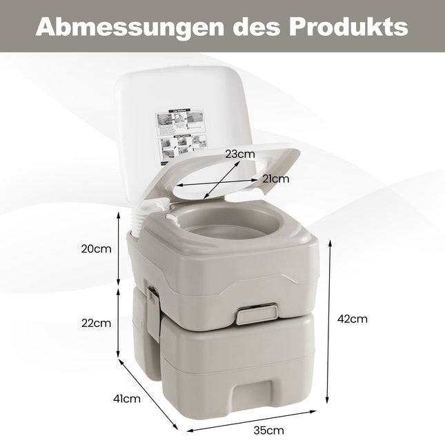 Toilettes portables avec réservoir à déchets de 20 L, pompe et entonnoir, grises
