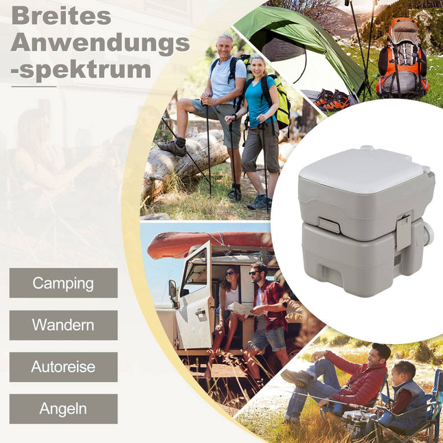 Toilettes portables avec réservoir à déchets de 20 L, pompe et entonnoir, grises