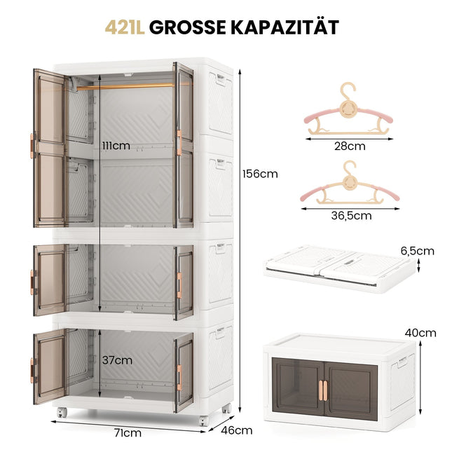Armoire portable avec 10 cintres, 421 L, roulettes, pliable