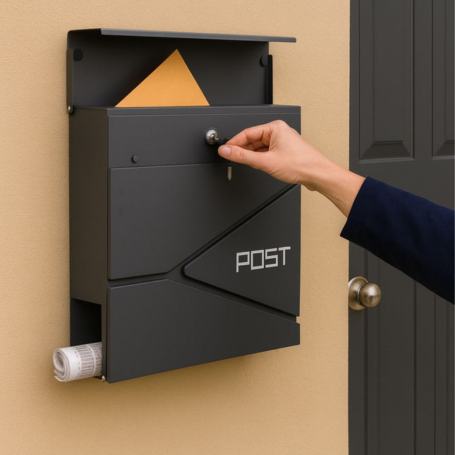 Boîte aux lettres avec fente pour journaux - Acier noir mat