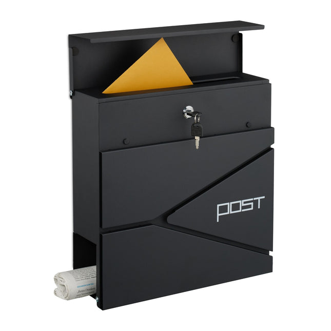 Boîte aux lettres avec fente pour journaux - Acier noir mat