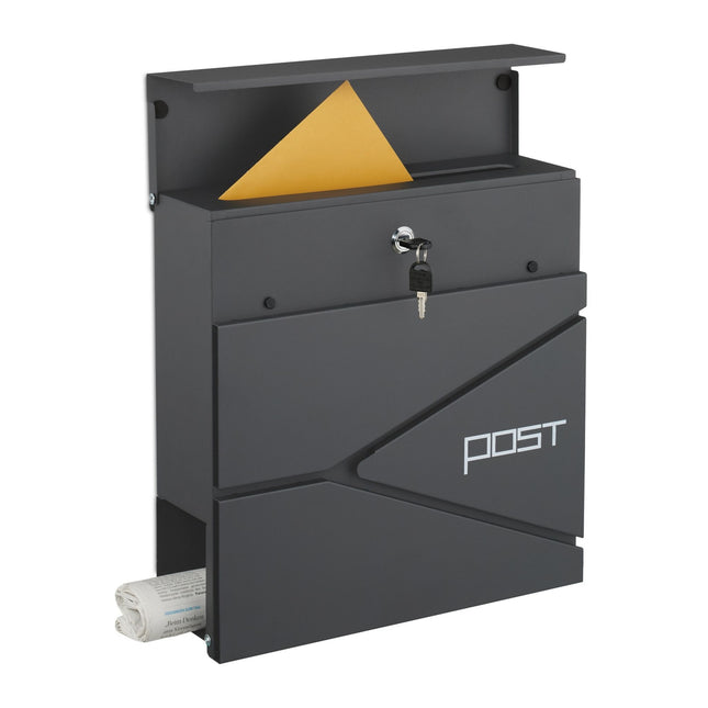 Boîte aux lettres avec fente pour journaux - Acier noir mat