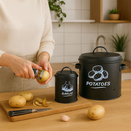 Vorratsdosen für Kartoffeln, Zwiebeln und Knoblauch – 3er-Set