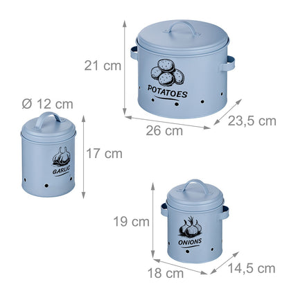 Boîtes de rangement pour pommes de terre, oignons et ail - Lot de 3
