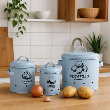 Boîtes de rangement pour pommes de terre, oignons et ail - Lot de 3
