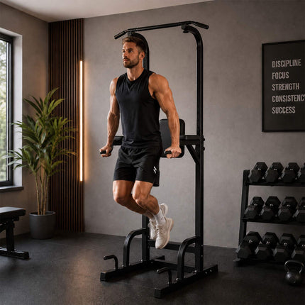 Tour de musculation pour salle de sport à domicile, hauteur réglable, acier noir
