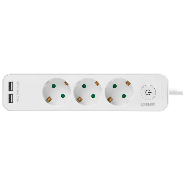 Steckdose 3-fach + 2 USB mit Schalter 1,5m Weiß