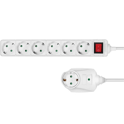 Steckdose 6-fach + 1 Durchgangsverbinder Weiß
