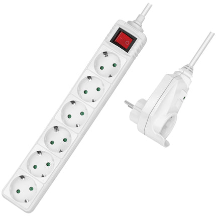 Steckdose 6-fach + 1 Durchgangsverbinder Weiß