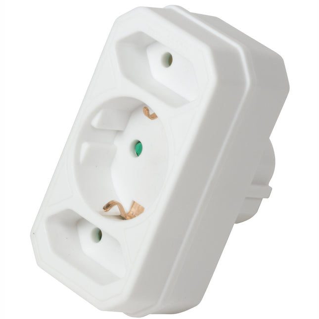 Power socket with 2 Euro + 1 grounded socket White