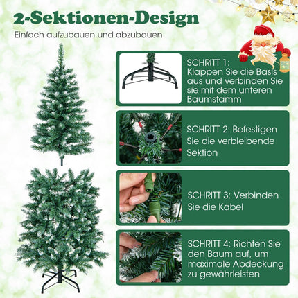 Sapin de Noël artificiel pré-illuminé 150 cm, fin, 200 LED, bleu-vert
