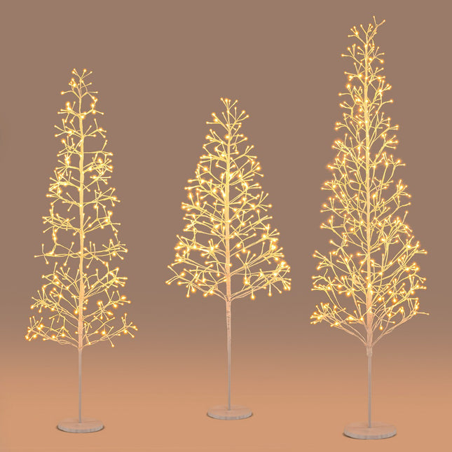 Sapin de bouleau pré-illuminé de 1,5 m, 240 LED blanc chaud, socle lesté