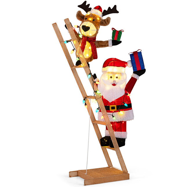 Weihnachtsmann- und Rentierleiter, vorbeleuchtet, 166 cm, 100 LEDs