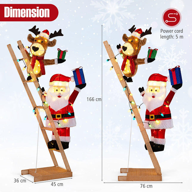 Weihnachtsmann- und Rentierleiter, vorbeleuchtet, 166 cm, 100 LEDs