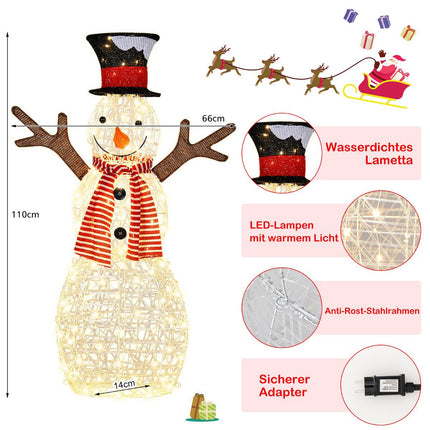 Bonhomme de neige de Noël pré-illuminé - 80 LED blanc chaud, 110 cm