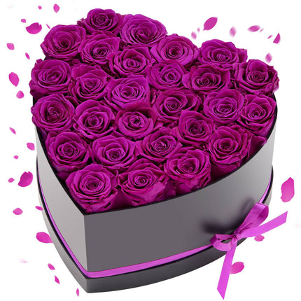 Preserved Roses, 27 Count, Purple Heart Gift Box
