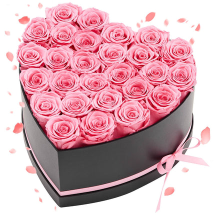 Preserved Roses, 27 Pink Roses in Heart-Shaped Box