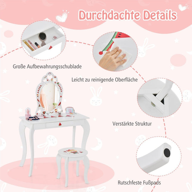 Ensemble coiffeuse princesse 2 en 1 pour enfant avec miroir amovible blanc
