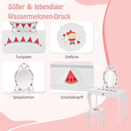 Ensemble coiffeuse princesse 2 en 1 pour enfant avec miroir amovible blanc