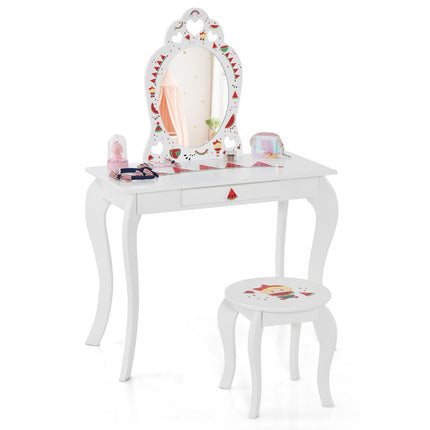 Ensemble coiffeuse princesse 2 en 1 pour enfant avec miroir amovible blanc
