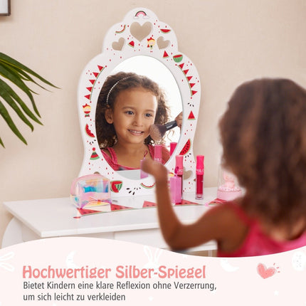 Ensemble coiffeuse princesse 2 en 1 pour enfant avec miroir amovible blanc
