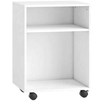 Druckerregal mit 2 Ablagen, feststellbaren Rollen, 40x35x56 cm, Weiß