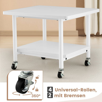 Druckerstand mit 2 Ebenen und feststellbaren Rollen, Weiß