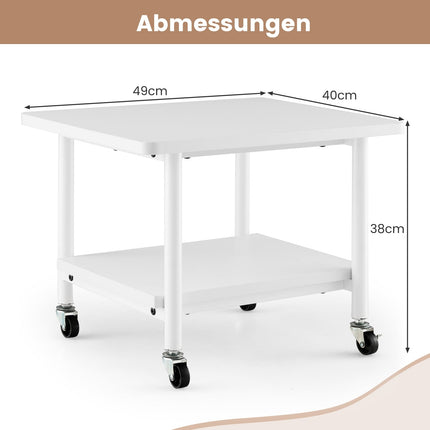 Druckerstand mit 2 Ebenen und feststellbaren Rollen, Weiß