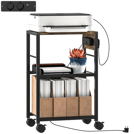 Support d'imprimante avec roulettes, prises, USB et USB-C, capacité de 40 kg