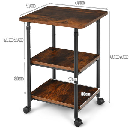 Druckerständer 3-stufig höhenverstellbar Druckerregal 49 x 40 x 67/77 cm braun