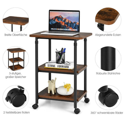 Druckerständer 3-stufig höhenverstellbar Druckerregal 49 x 40 x 67/77 cm braun