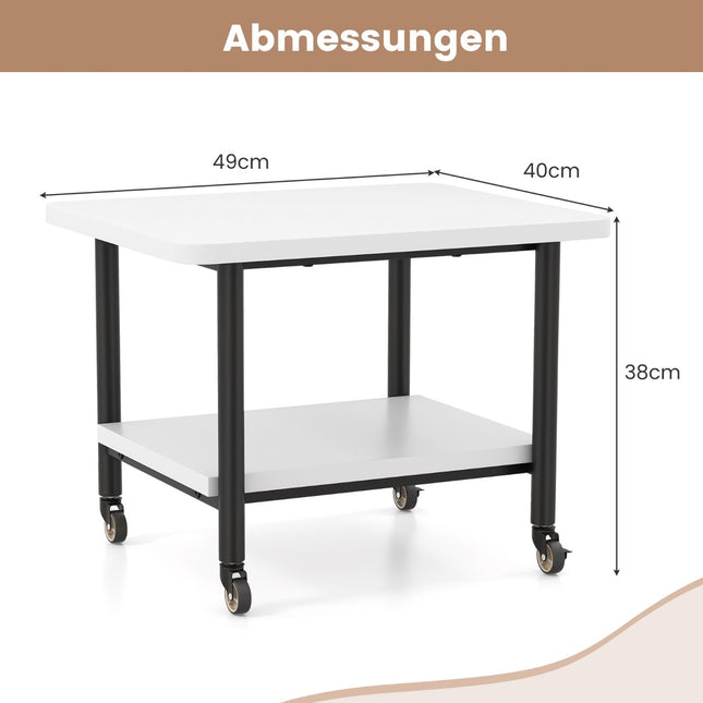 Table d'imprimante avec 2 niveaux et roues verrouillables, support d'imprimante, chariot d'imprimante, blanc