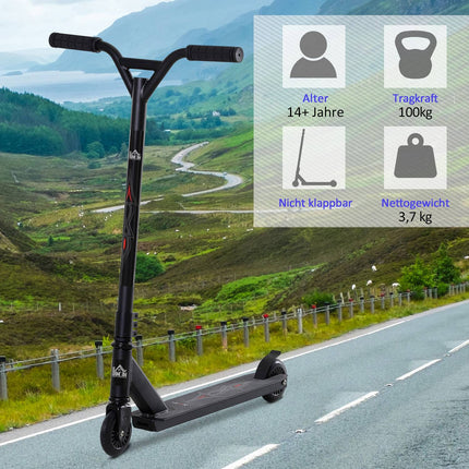 Freestyle Stunt-Scooter mit 100 mm PU-Rädern, schwarz